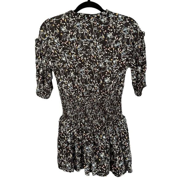 NWT Jessica Simpson Smocked Floral Print Button Front Dress Black - Picture 4 of 7